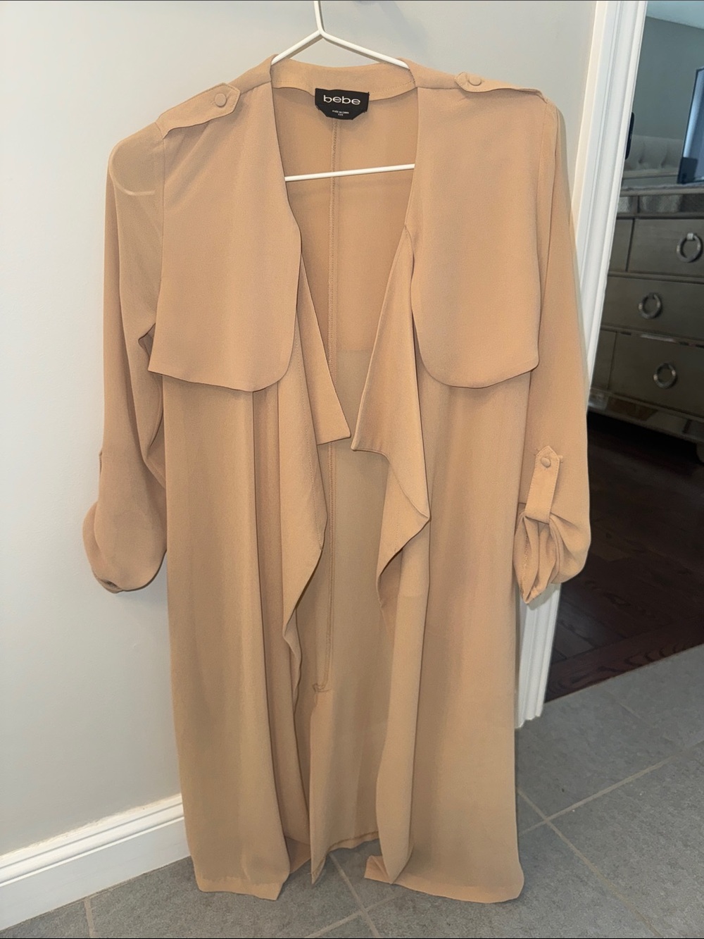 BEBE Draped Trench-Style Sheer Cardigan